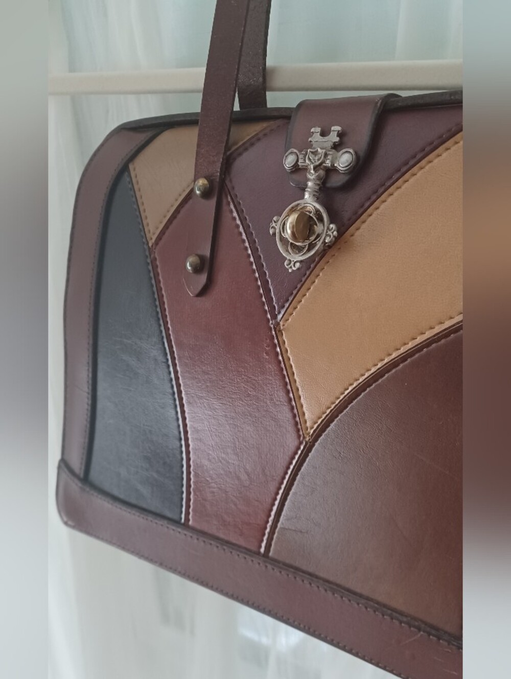 Vintage Burlington Patchwork Leather Frame bag with Gold Studs 60s-70s